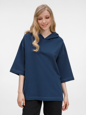 Футболка оверсайз унисекс с капюшоном Neofit, темно-синяя